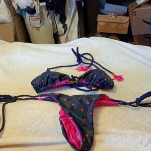 Women Polka Dot Bikini with Pink Accents Size S